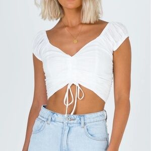 Princess Polly Darshan Top White Center Ruching Puff Sleeve Crop Top US 2